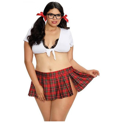 Dreamgirl Schoolgirl Seduction Two-Piece Set with Knit Crop Top and Pleated Mini Skirt Costume (OSQ), Women's, Plaid Print, Black and White