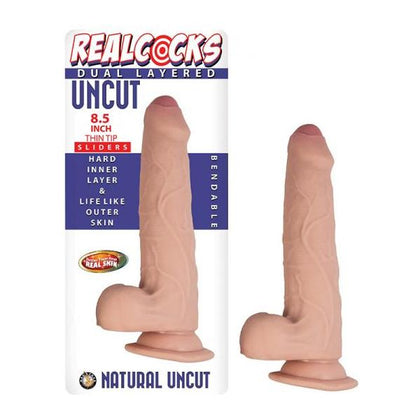 RealCocks Dual Layered Uncut Slider Thin Tip 8.5 In. Light - Lifelike Bendable Uncircumcised Dildo for Realistic Pleasure - Model RC-UT85LT