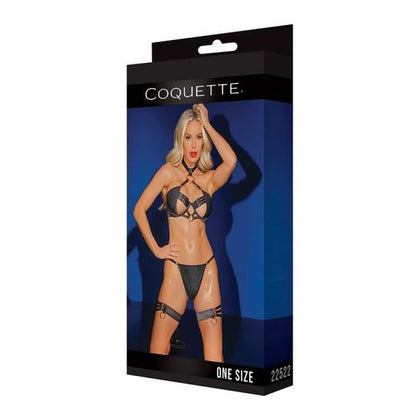 Coquette Black Label Boudoir Collection - Seductive Bra, G-string & Leg Garters with Adjustable Choker (Model: BL-001) - Women's Intimate Lingerie for Sensual Play - Black/Rose Gold - Size OS