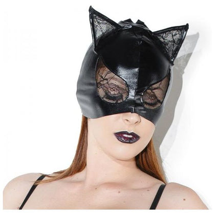 Black Lace Cat Mask with Ears and Lace Eyes - Sensual Lingerie Accessory for Women - Model: Cat Mask 001 - One Size - Adult Naughty Store