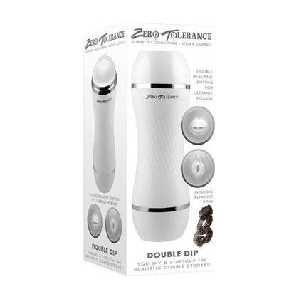 ZT Double Dip With Pleasure Ring White - Dual-Ended Cannister Stroker for Ultimate Satisfaction - Model ZT-DDPR-001 - Unisex Pleasure Toy - Oral and Vaginal Fantasy Options