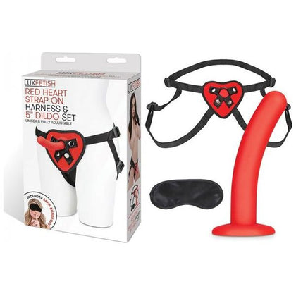 Lux Fetish Red Heart Strap-On Harness and 5-Inch Dildo Set - Unisex, Beginner-Friendly, Model LH-500, Red