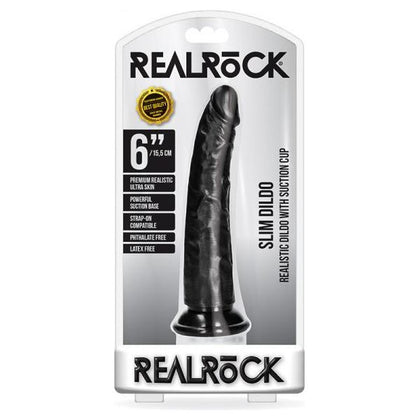 RealRock Slim Realistic Dildo with Suction Cup 6 In. Black - The Ultimate Pleasure Experience for Beginners - Adult Naughty Store