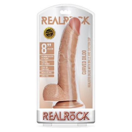 RealRock Curved Realistic Dildo with Balls and Suction Cup - Model 8 Tan - For Intense G-Spot Stimulation - Lifelike Pleasure for All Genders - Tan - Adult Naughty Store