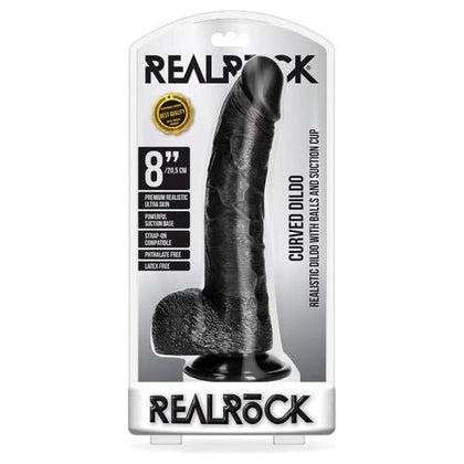 RealRock Curved Realistic Dildo with Balls and Suction Cup 8 In. Black - The Ultimate Pleasure Experience for Intense G-Spot Stimulation and Hands-Free Fun