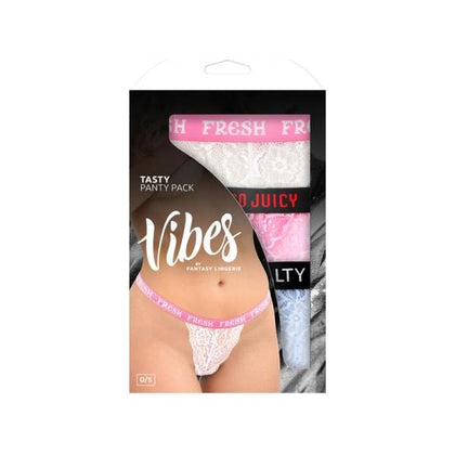 Vibes Fantasy Lingerie Tasty Vibes Pack 3-Piece Lace Thong Panty Set Blue/Pink/White O/S - For Sensual Delights and Unforgettable Moments - Adult Naughty Store