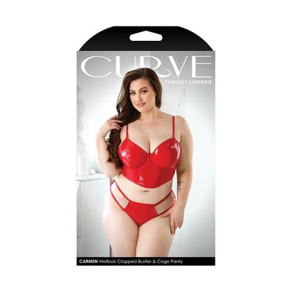 Curve Carmen Wetlook Cropped Bustier & Matching Cage Panty 1x-2x Red