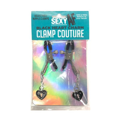 Little Genie Black Hearts Sexy Nipple Clamps - Sensual Nipple Couture for Enhanced Pleasure - Model NG-BC-001 - For All Genders - Exquisite Nipple Stimulation - Black - Adult Naughty Store