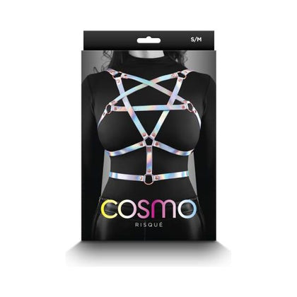 Cosmo Harness Risque S/m - Elegant Chest Harness for Sensual Play, Model RQ-SM-001, Unisex, Enhances Pleasure, Rose Gold Accents, Black - Adult Naughty Store