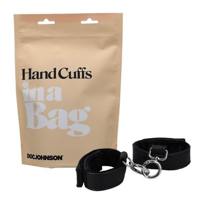 Introducing the LuxeLust Vegan Leather In A Bag Handcuffs - Model 2021B: Unisex Restraint for Sensual Pleasure in Black