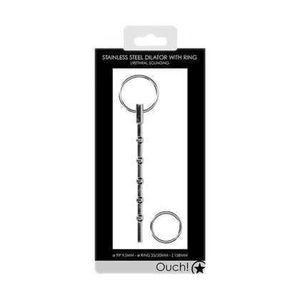 OUCH! Metal Dilator with Ring - Beaded Urethral Sounding Toy - Model DS-9.5 - Male - Penile and Prostate Stimulation - Silver