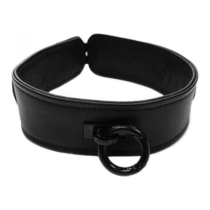 Rouge Leather Collar Black With Black Accessories - Luxurious BDSM Collar for Submissive Play - Model RLC-001 - Unisex - Neck Restraint for Sensual Pleasure - Sleek Black Design