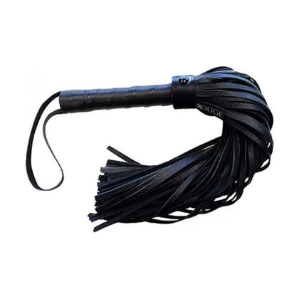Introducing the Seductive Pleasure Rouge Long Leather Flogger Black with Black Accessories - The Ultimate Sensual Experience!