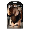 Vixen Black High-Neck Gartered Net Teddy - Model VTMB-01 - Women's Lingerie - Queen Size - Adult Naughty Store