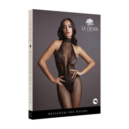 Shots Le Desir Women's Fishnet & Lace High-neck Bodystocking Black O-s - Sensual Lingerie for Intimate Moments - Model LD-BS018 - One Size Fits Most - Adult Naughty Store