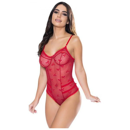 Magic Silk Exposed Cheeky Teddy With Snap Crotch Red L-XL - Seductive Lingerie for Women in Soft and Stretchy Mesh
