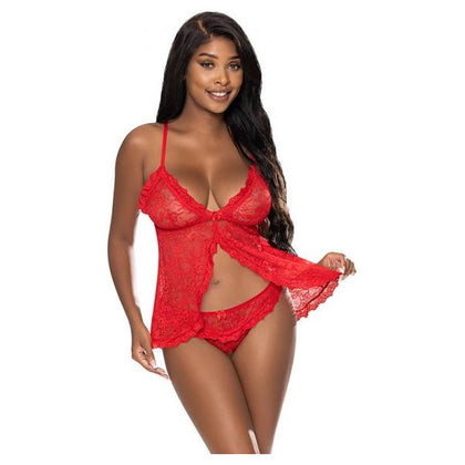 Magic Silk Exposed Ooh La Lace Babydoll & Split-crotch Panty Set - Red, L-XL, Women's Lingerie - Adult Naughty Store