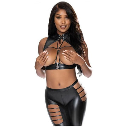 Magic Silk Liquid Onyx Open Vest & Leggings Black L/XL - Sensual Bedroom Lingerie Set for Women - Adult Naughty Store