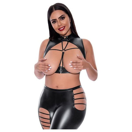 Magic Silk Liquid Onyx Open Vest & Leggings Black Queen - Seductive Lingerie Set for Women, Perfect for Intimate Nights - Model LS003 - Black, Size: Queen