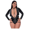 Magic Silk Liquid Onyx Long Sleeve Teddy With Harness Caging Black Queen - Sensual Intimate Apparel for Women, Enhance Bedroom Pleasure, Plus Size 90% Nylon, 10% Spandex - Adult Naughty Store