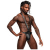 Male Power Leather Capricorn Black O-s Men's Full-Body Sling Thong with Adjustable Straps and Snap Pouch - Adult Naughty Store