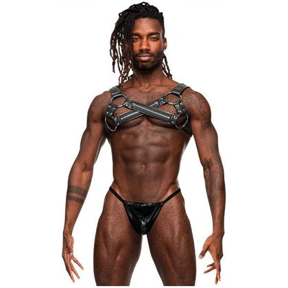 Male Power Men's Leather Virgo Black O-s Criss-Cross Chest Harness Lingerie - Model V-101, for Pleasure and Style - Adult Naughty Store