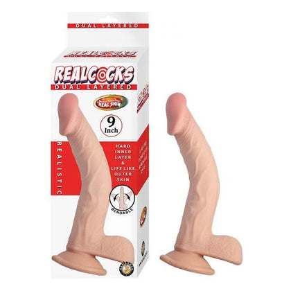 Realcocks Dual Layered 9 In. White Realistic Dildo - Model DLD-9W - Male Pleasure - Bendable Spine - Veined Texture - Harness Compatible - Suction Cup Base - Phthalate-Free - Waterproof