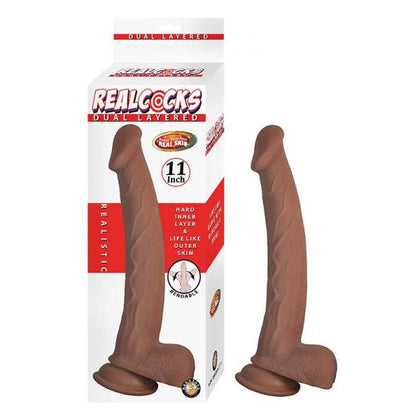 Realcocks Dual Layered 11-Inch Brown Realistic Dildo | Model RC-11B | Unisex Pleasure | Lifelike Texture & Bendable Spine | Waterproof TPE Material