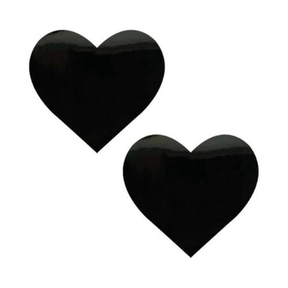 Neva Nude Black Wet Vinyl Dom Squad Heart Nipztix Pasties - Sexy Metallic Lingerie for Women - Model: NN-DSH-001 - Intimate Pleasure Accessories - Size: 3 inches wide by 2.5 inches