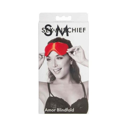 Sportsheets Sex & Mischief Amor Blindfold Red - Luxurious Heart-Shaped Satin Blindfold for Sensory Play, Model AMR-001, Unisex, Enhances Pleasure, Red Color