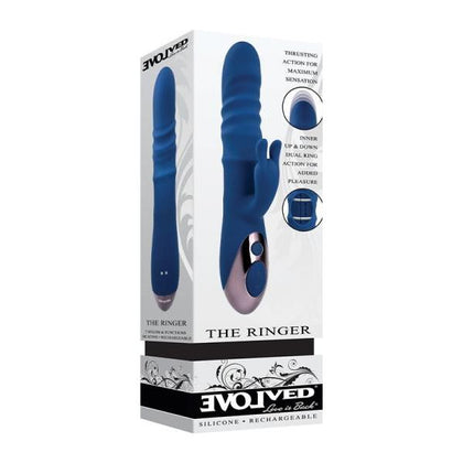 Evolved The Ringer Rechargeable Thrusting Silicone Rabbit Vibrator - Blue