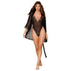 Dreamgirl Mesh Robe & Strappy Back Teddy With Lace Trim Black XL Women's Seductive Lingerie Set DRG-2021-XL for Enhanced Allure and Confidence - Adult Naughty Store