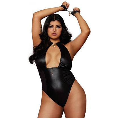 Dreamgirl Wetlook Corseted Back Halter-neck Thong Teddy With Wrist Restraints - Model XQ-789, Women's, Intimate Pleasure, Plus Size - Adult Naughty Store