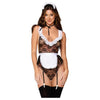 Dreamgirl French Maid Flirt Costume 4-piece Lace Teddy, Apron, Hat & Ribbon Necklace Set Black O-s - Adult Naughty Store