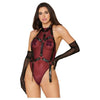 Dreamgirl Sensual Seduction High-neck Mesh Teddy & Garter Body Harness - Model DS-457B - Women's Intimate Lingerie for Alluring Pleasure - Size L - Adult Naughty Store