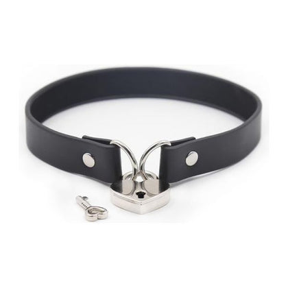 Introducing the Ple'sur PVC Collar with Heart Lock & Key Black: A Sensual Accessory for Captivating Intimacy