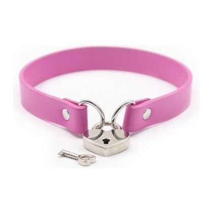 Euphoria PVC Collar with Heart Lock & Key - Pink: Exquisite Locking Choker for Sensual Pleasure