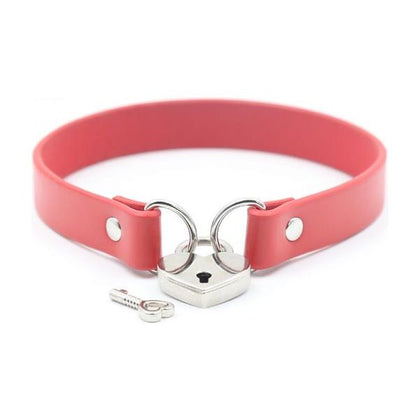 Ple'sur PVC Collar with Heart Lock & Key - Red: Sensual Lockable Choker for Naughty Play