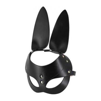 Male Power Bunny Mask - PU Leather Half Face Mask with Bunny Ears, Adjustable Buckled Headband - D-Ring Buckles and Metal Studs - Split Leather with Polyurethane Coating - One Size Fit - Faux - Adult Naughty Store