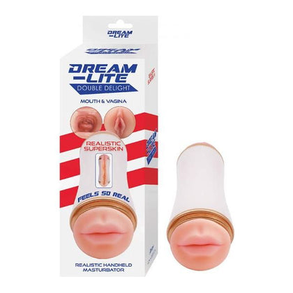 Dream-Lite Double Delight White Handheld Masturbator - Model DL-2001 - Dual Pleasure for Men - Realistic Vagina and Juicy Lips - Intense Satisfaction - Waterproof - Phthalate-Free