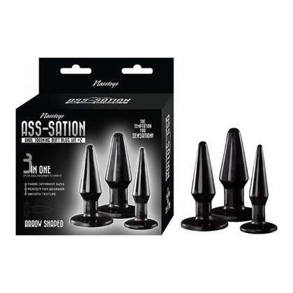 Introducing the Sensual Pleasures Ass-sation Kit #2 Black: Arrow-Shaped Anal Training Butt Plug Set for Beginners