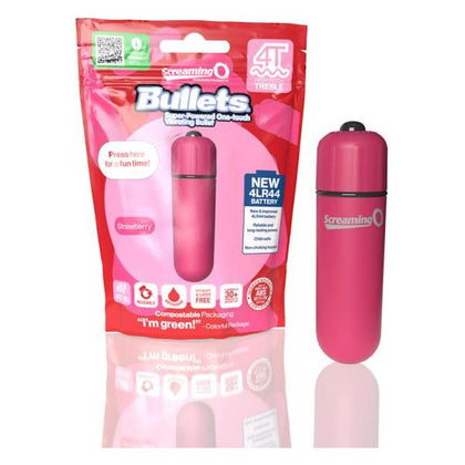 Screaming O 4T Bullet Vibrator Strawberry - Powerful Treble Style Tease and Tickle Vibrations for Enhanced Pleasure - Model 4LR44 - Female - Waterproof - Silky Smooth Coating - Vibrant Red - Adult Naughty Store