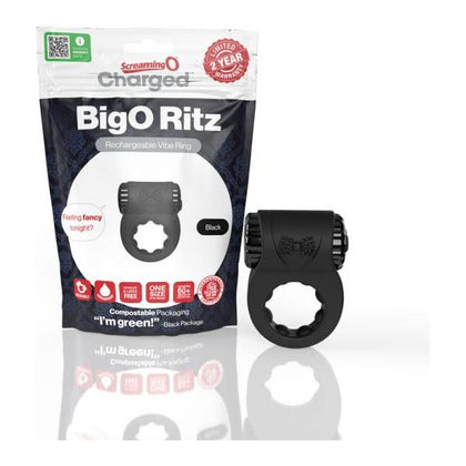 Introducing the Luxurious Charged Big O Ritz Rechargeable Vibrating Silicone Cockring - The Ultimate Pleasure Companion for Couples in Black - Adult Naughty Store