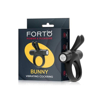 Forto Bunny Vibrating Cockring Black - Premium Silicone, 10 Vibration Modes, 100% Waterproof, USB Rechargeable
