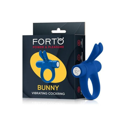 Forto Bunny Vibrating Cockring Blue - Premium Silicone, 10 Vibration Modes, 100% Waterproof, USB Rechargeable
