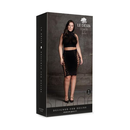 Shots Le Desir Kala Xxxvii 2-Piece Queen Size Black Turtleneck Crop Top & Skirt - Elegant Sensuality for Every Occasion