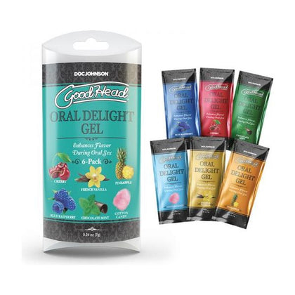 Doc Johnson GoodHead Oral Delight Gel Multi-Flavor 6-Pack (Model GD-6) - Edible Oral-Sex Enhancer for All Genders - Enhances Flavor and Pleasure - Blue Raspberry, Cherry, Chocolate Mint, Cotton Candy, French Vanilla, and Pineapple Flavors
