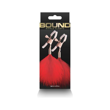 Bound Nipple Clamps F1 Red - Deluxe Metal Nipple Clamps for Sensual Stimulation and Pleasure - Unisex, Feather-Tipped BDSM Nipple Clamps