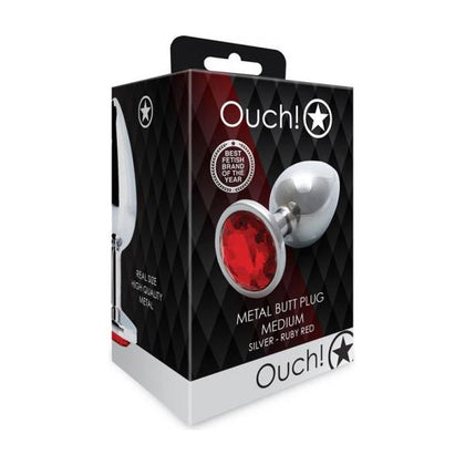 Ouch! Aluminum Gem Butt Plug Medium Silver/Ruby Red - Intensify Pleasure with Style and Elegance