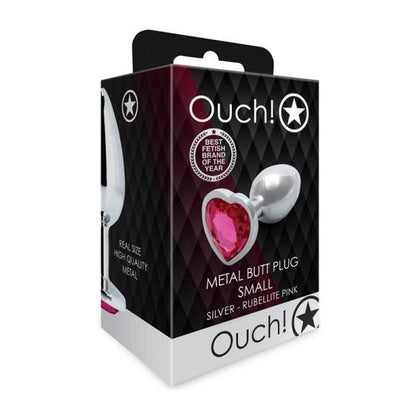 Ouch! Heart Gem Butt Plug Small Silver/Rubellite Pink - Adult Naughty Store